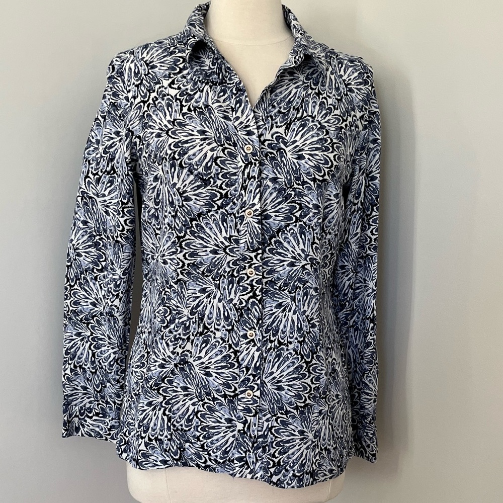 Pendleton Womens 12 Button Up Shirt Top Floral Botanical Print Rayon Fitted